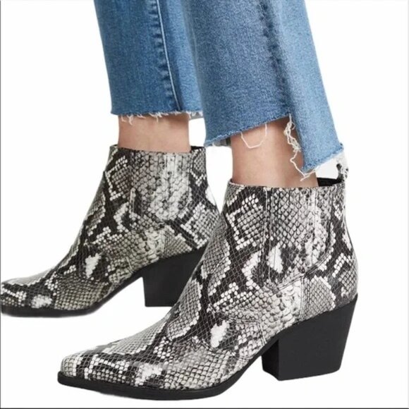 Sam Edelman Womens Snake Print Booties Block Heel Pointed Toe 7 Black & White Fa - Picture 1 of 10